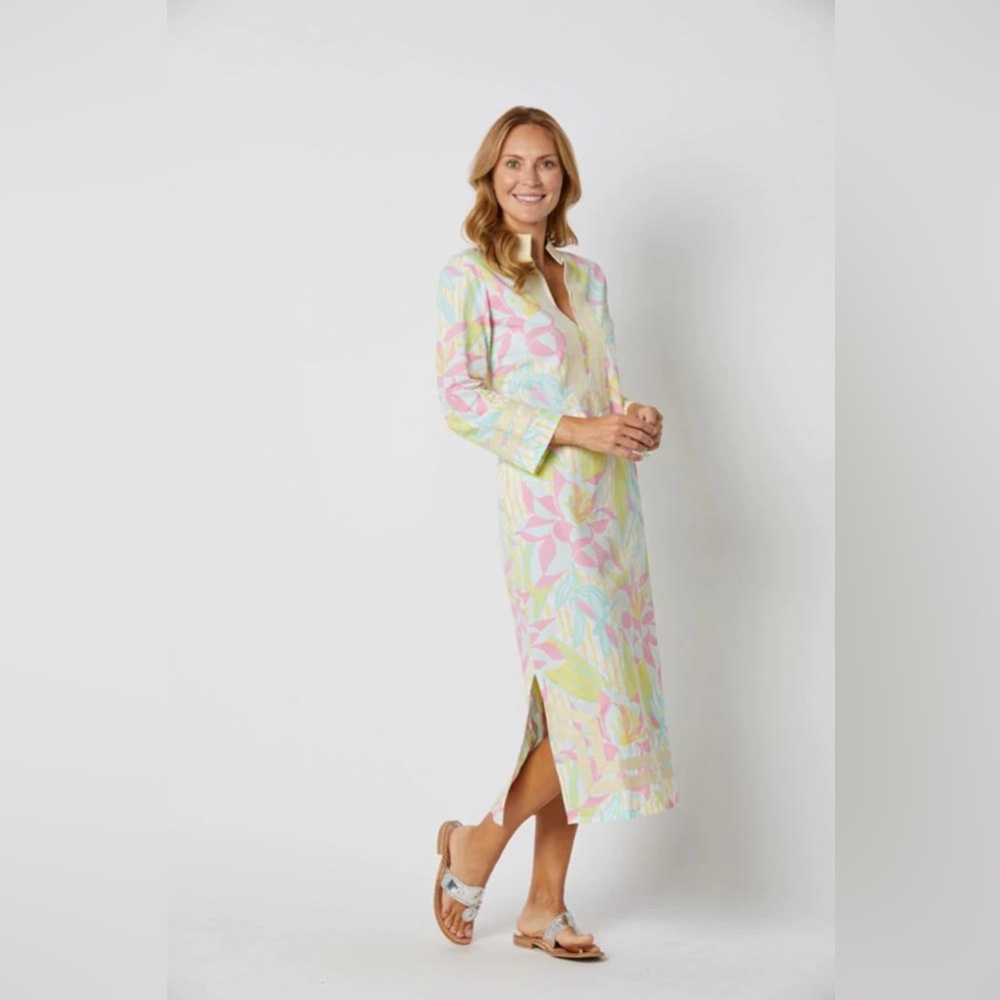 NWT Sail to Sable Pink Palm print maxi tunic dress size large